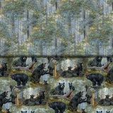 Group swatch assorted Mama Bear themed fabrics in various styles/colours