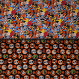 Group swatch assorted Space Jam licensed fabrics in various styles/colours