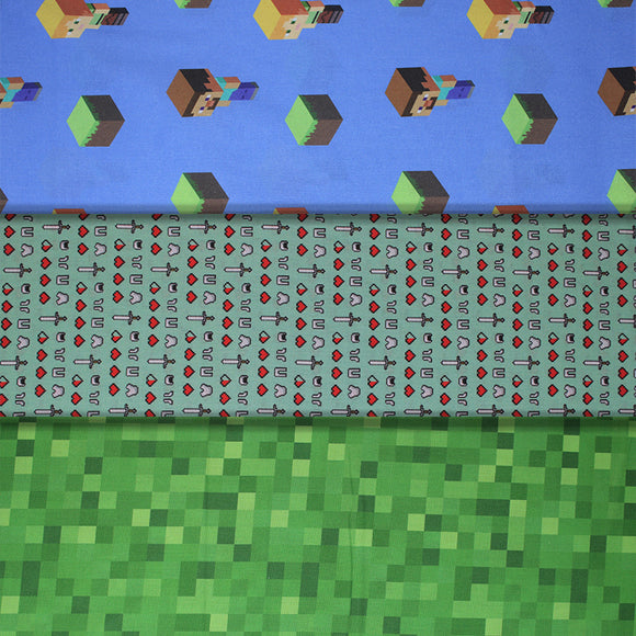 Group swatch assorted Minecraft (licensed) printed fabrics in various styles