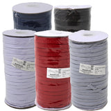 Group photo 100m spools of 1/4" (6mm) wide elastic in various colours