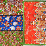 Group swatch assorted Gingerbread Factory themed fabrics in various styles/colours