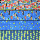 Group swatch assorted garden gnome themed fabrics in various styles