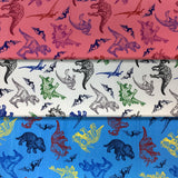 Group swatch cretaceous dinosaurs printed fabric in various colours