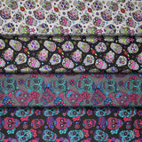 Group swatch assorted sugars skull printed fabrics in various styles/colours