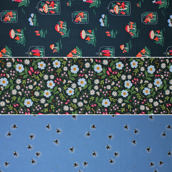 Group swatch assorted Garden & Globe themed fabrics in various styles/colours