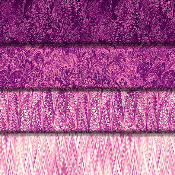 Group swatch assorted fabrics from The Art of Marbling: Raspberry Ripple collection