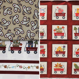 Group swatch my red wagon themed fabrics in various styles/colours