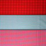 Group swatch gingham and plaid printed fabrics in various styles
