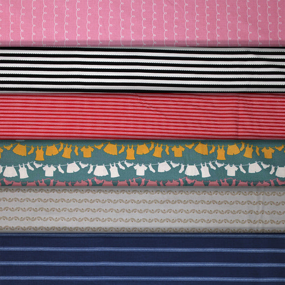 Group swatch lines & stripes printed fabrics in various styles/colours