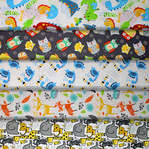 Group swatch assorted Baby Creatures themed fabrics in various styles/colours