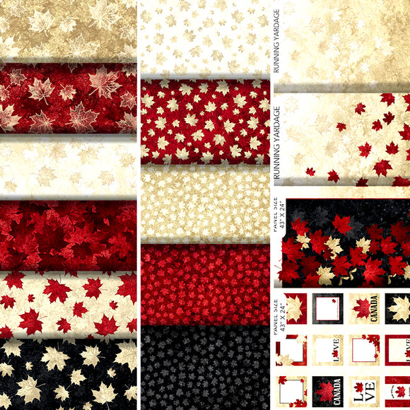 Group swatch assorted Oh Canada 10 - Stonehenge 10th Anniversary Edition fabrics in various styles/colours