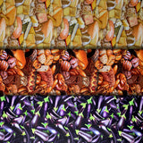 Group swatch assorted Food Festival themed fabrics in various styles/colours