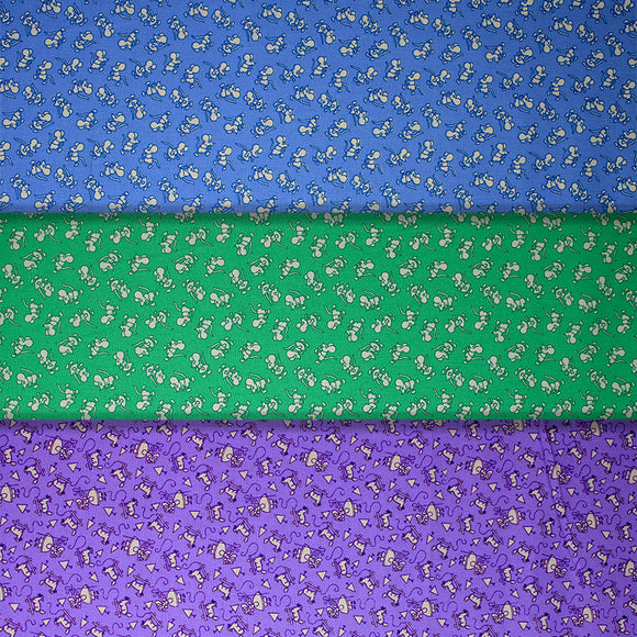 Group swatch assorted Mice themed fabrics in various styles/colours