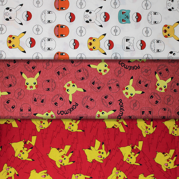Group photo various pokemon themed fabrics in different styles/colours