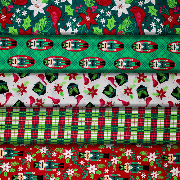 Group swatch assorted Holiday Wonder themed fabrics in various styles/colours