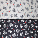 Group swatch assorted born to ride themed fabrics in white and black