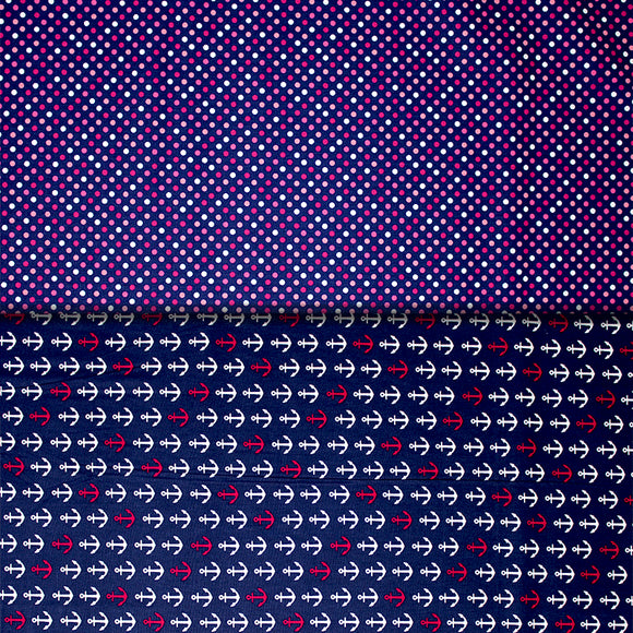 Group swatch Anchors Away themed fabrics in various styles/colours