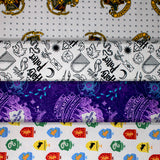 Group swatch assorted Harry Potter printed flannel fabrics in various styles/colours