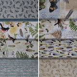 Group swatch assorted forest themed fabrics in various styles/colours