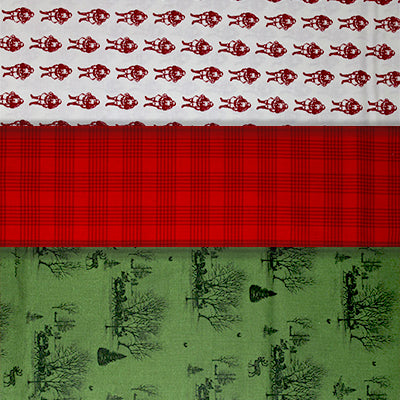 Group swatch yuletide themed printed fabrics in a variety of styles