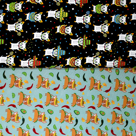 Group swatch assorted chihuahua themed fabrics in various styles/colours