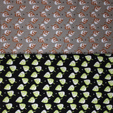 Group swatch small leaves printed fabric in various colours