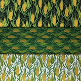 Group swatch corn on cob printed fabric in various colours