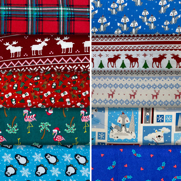 Group swatch winter themed flannels in various styles/colours