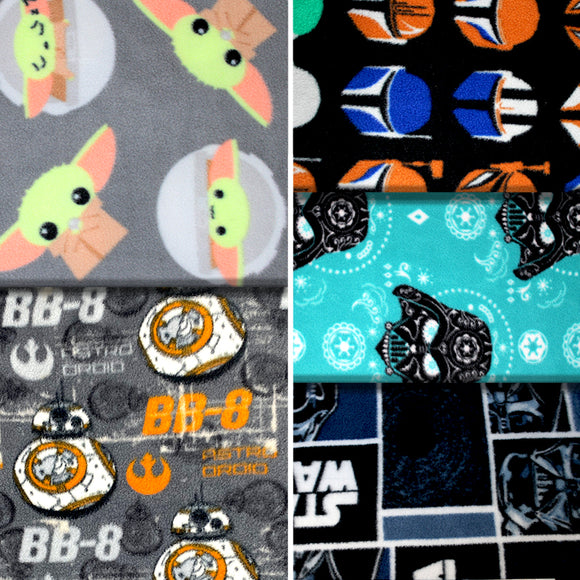 Group swatch star wars licensed fleece prints in various styles