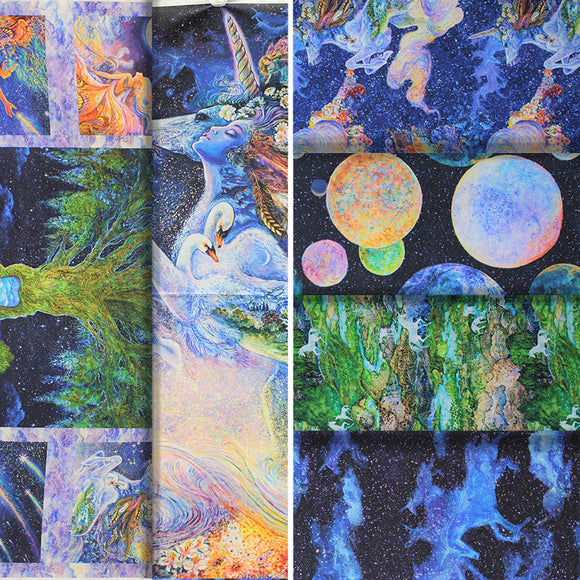 Group swatch assorted fabrics from the Celestial Journey collection in various styles