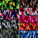 Group swatch assorted camo printed cottons in various colours