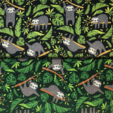 Group swatch chillin' sloths printed fabric in various colours