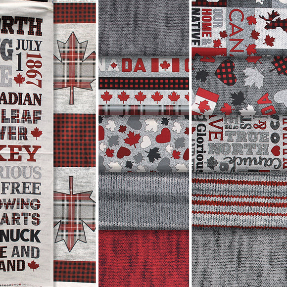 Group swatch My Canada fabric collection in various styles/colours