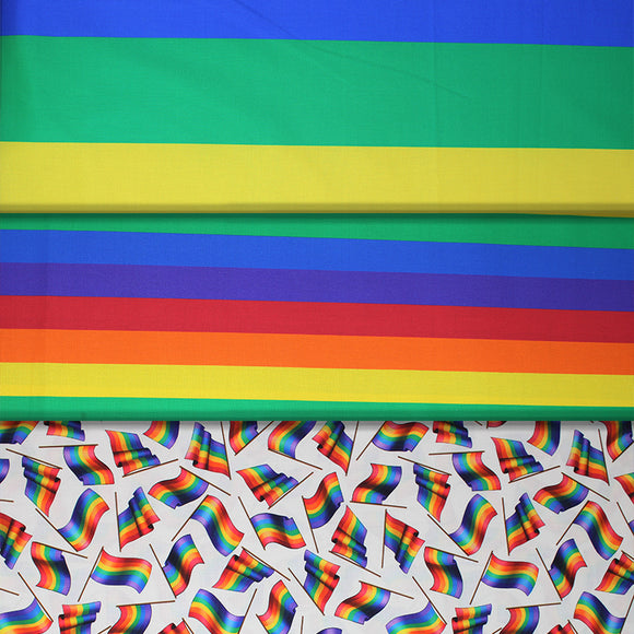 Group swatch assorted pride themed fabrics in various styles