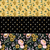Group swatch assorted Honey Bloom themed fabrics in various styles/colours