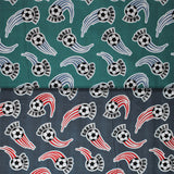 Soccer ball printed fabric swatches in various colours