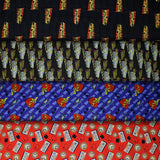 Group swatch assorted Back To The Future themed fabrics in various styles/colours