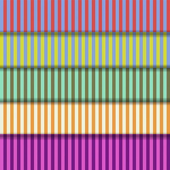 Group swatch tent stripes printed fabric in various colours