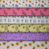 Group swatch assorted Gilmore Girls themed fabrics in various styles/colours