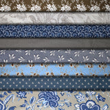 Group swatch Blueberry Buckle (and floral) themed fabrics in various styles