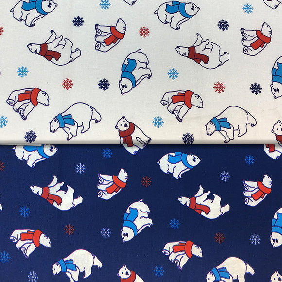 Group swatch cartoon polar bears in scarves fabric in various colours
