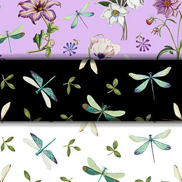 Group swatch assorted Fleurs themed fabrics in various styles/colours