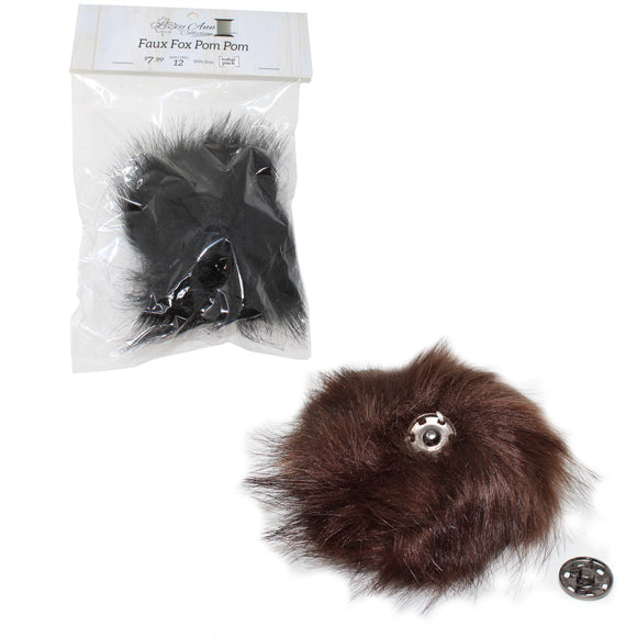 Faux fox (long hair) pom poms in black and brown