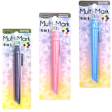Group photo Multi-Mark 6-In-1 Markers in purple, pink and blue in packaging on white background