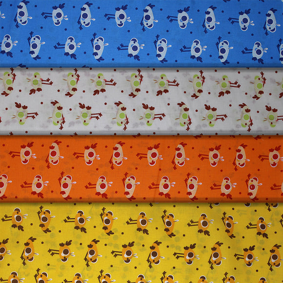 Group swatch cartoon chicks printed fabric in various colours