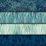 Group swatch assorted fabrics from The Art of Marbling: Blue Lagoon collection