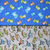 Group swatch dino printed fabrics in various styles/colours