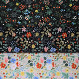 Group swatch Strawberry Fields collection floral printed fabrics in various styles/colours