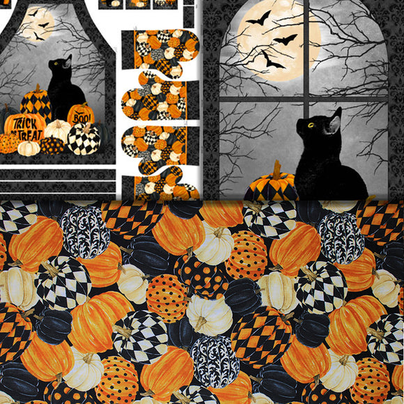 Group swatch black cat themed fabrics in various styles/colours