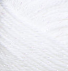 Swatch of Caron Simply Soft Party yarn in snow sparkle (white with white shimmer flecks)